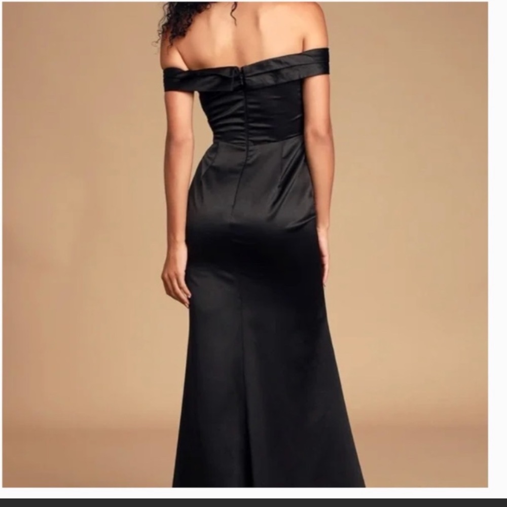 NWT LULUS Adored Forever Black Satin Off-the-Shoulder Maxi Dress gown satin Prom - Picture 2 of 11